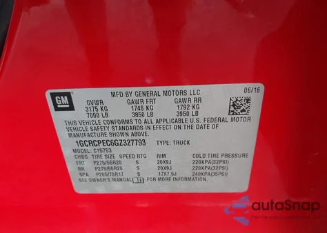 2016 Chevrolet Silverado Custom z USA, uszkodzony, nr VIN 1GCRCPEC6GZ327793